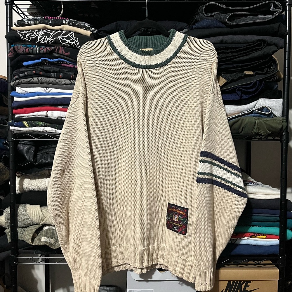 Mexx Cream Sweater with Dark Green Trim